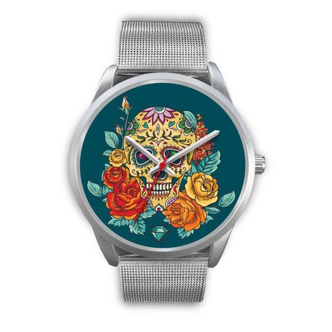 Image of Skull with Roses Silver Watch - doctorlukeshop