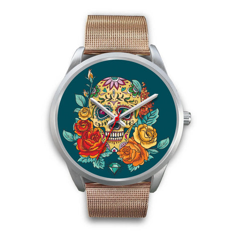 Image of Skull with Roses Silver Watch - doctorlukeshop