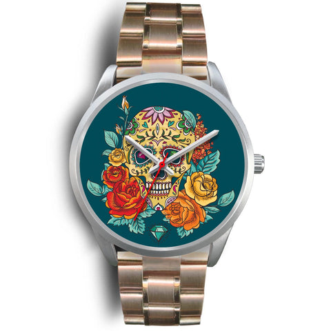 Image of Skull with Roses Silver Watch - doctorlukeshop