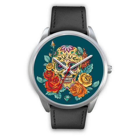 Image of Skull with Roses Silver Watch - doctorlukeshop