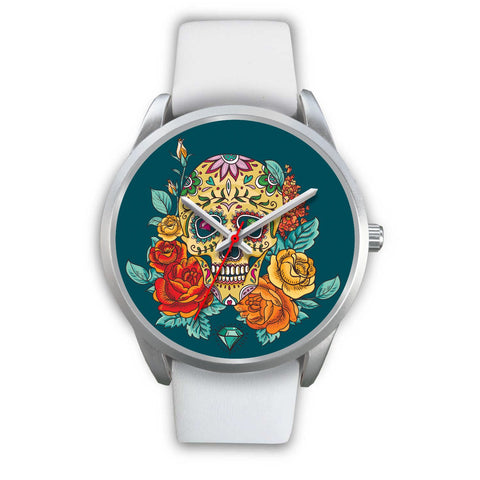 Image of Skull with Roses Silver Watch - doctorlukeshop