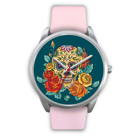 Image of Skull with Roses Silver Watch - doctorlukeshop