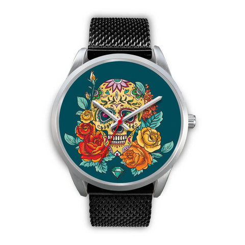 Image of Skull with Roses Silver Watch - doctorlukeshop