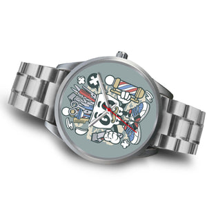 Barber Skull Silver Watch