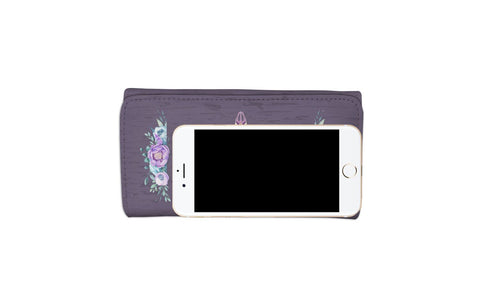 Image of Skull with Violet Flowers Long Wallet - doctorlukeshop