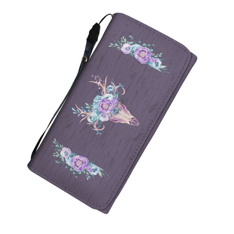 Image of Skull with Violet Flowers Long Wallet - doctorlukeshop