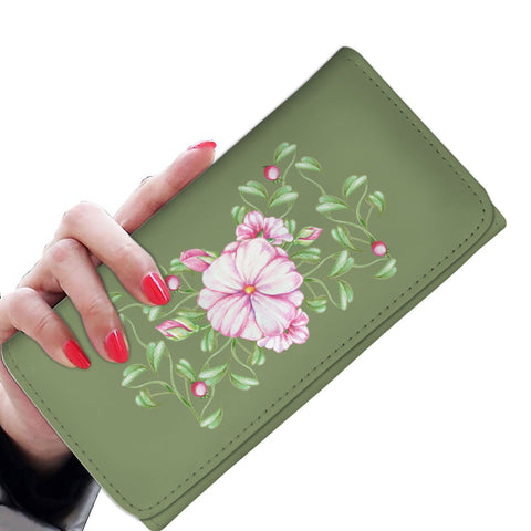 Image of Pink Flowers Dark Green Long Wallet - doctorlukeshop