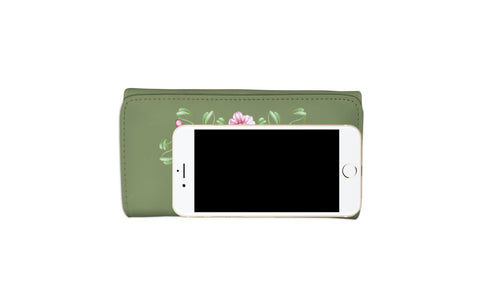 Image of Pink Flowers Dark Green Long Wallet - doctorlukeshop