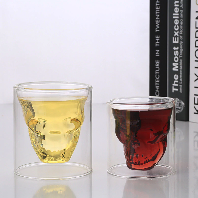 DECKALY Crystal Skull Shot Glasses Double Wall Glass Cup Set of 4, 2.5 oz  Whiskey Shot Glasses, Part…See more DECKALY Crystal Skull Shot Glasses